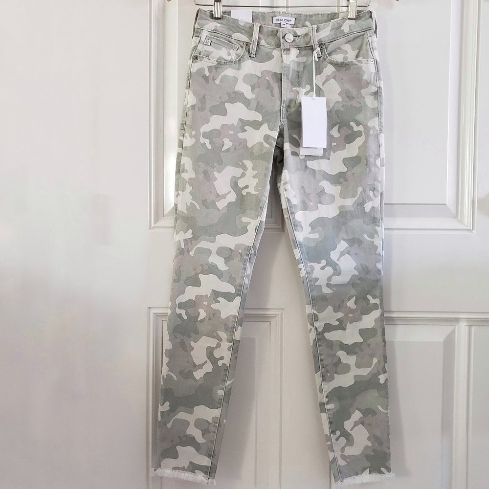 DEAR JOHN Gisele High Waisted Camo Skinny Frayed Pants SZ 26